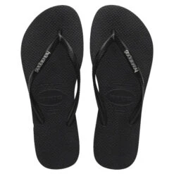 Havaianas Slim Logo Metallic Flip Flops - Black / Silver